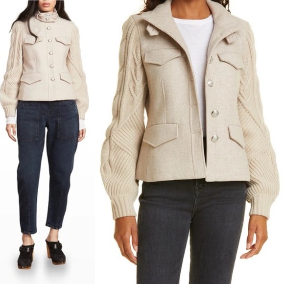 Veronica Beard Arshia Wool Blend Jacket Oatmeal Cable Knit Sleeves Size 6 - Picture 16 of 16